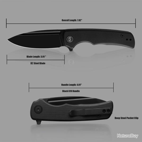 Couteau Miguron Talism Black Lame Acier D2 Black Manche G10 Black Liner Lock MGR810BK