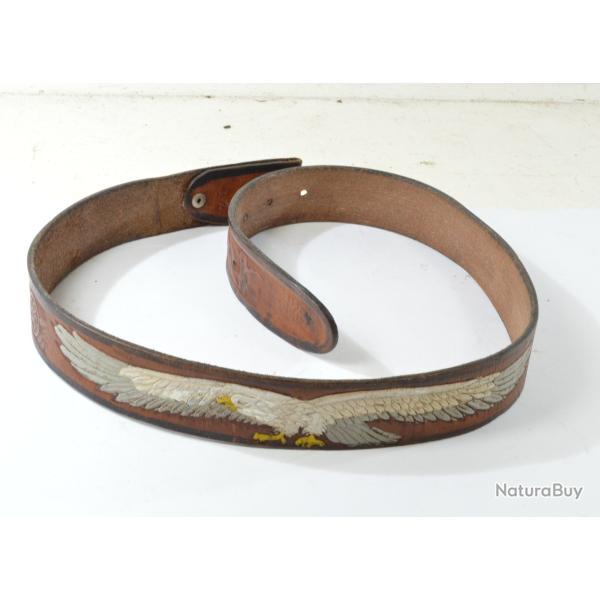 Ancien cuir de ceinture style western USA aigle am�ricain 95cm