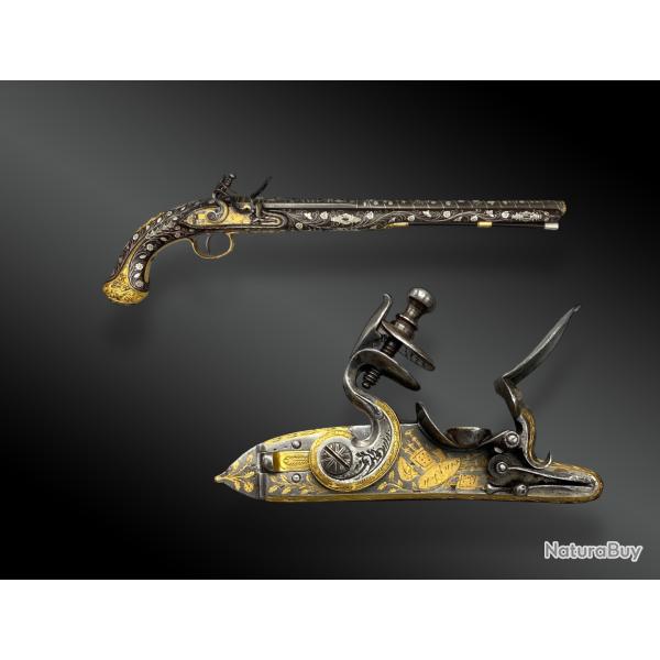 PISTOLET GRAND LUXE, A SILEX, POUR LE MARCHE ORIENTAL, Sign H. JAMES - Priode Empire