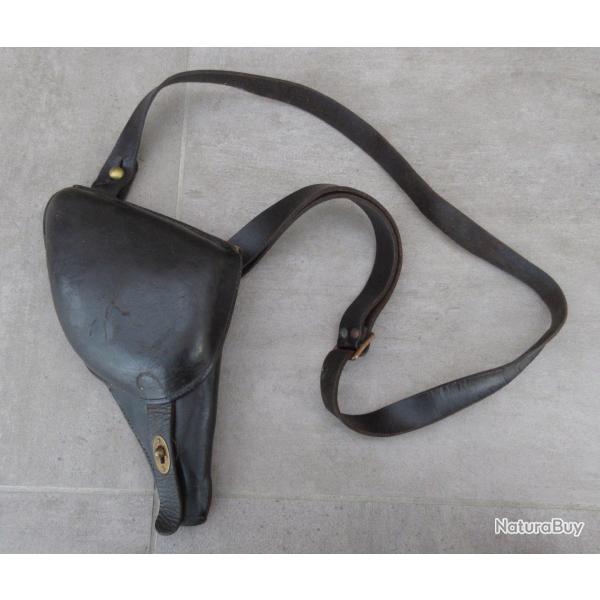 Etui Jambon Rvolver Rglementaire MAS Chamelot Delvigne ou Civil 1873 1874 cuir noir avec bretelle