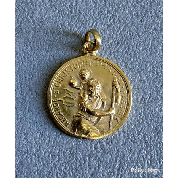 Pendentif or massif 18 carats - Saint Christophe - catholique - Chr�tien - m�daille - Art nouveau