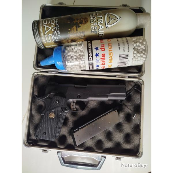 Starter pack = Pistolet COLT 1911 style BLOWBACK GAZ WE BLACK + accessoires et quipements