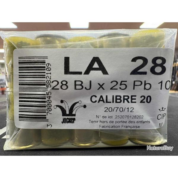 Cartouches JOCKER calibre 20 LA 28g Bourre a jupe N�10 x25