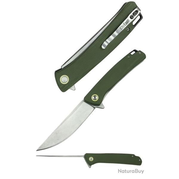 Couteau ElitEdge Lame Acier D2 Manche Micarta Green Linerlock Clip EE10B013GN