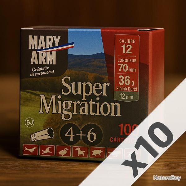 Wahoo lisse ! - Cartouches Cal.12 Mary Arm Super Migration 36g BJ plomb n4+6 - 1000 cartouches