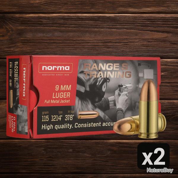Wahoo Poing/Cat.B ! - Munitions NORMA 9MM LUGER 7.45g 115gr range & training FMJ x2 boites