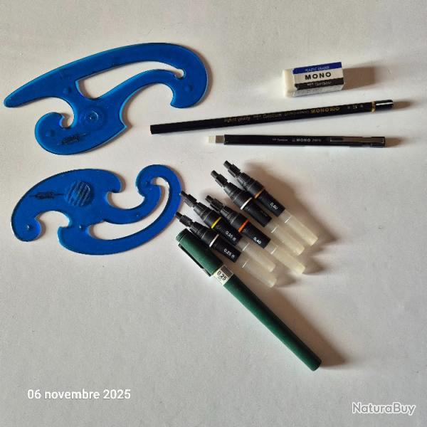 Ensemble Stylographe M�canorma ,  Roting et Faber, perroquets, gomme tombow, crayon et gomme blanche