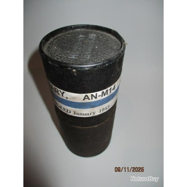 Tr�s rare container pour grenade incendiaire AN-M14 US WWII, dat� 1943