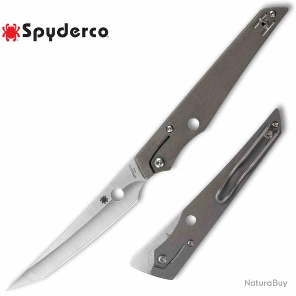 Couteau Spyderco Cobol Slipit Lame Acier M390 Manche Titane Gris Slip Joint Made Italy SC273TIP