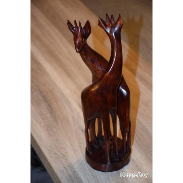 Sculpture en Bois Couple de Girafes