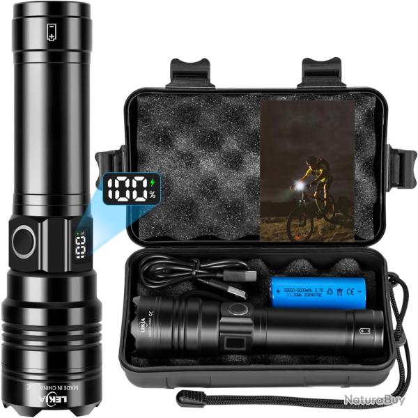 Lampe Torche Led Batterie 5000mAh 500000 Lumen Charge USB 5 Modes IP65 �tanche Longue Port�e