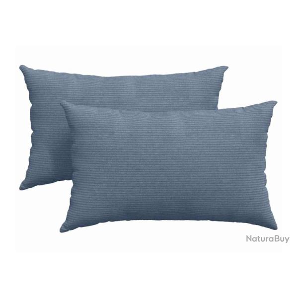 Coussins canap� velours c�tel� bleu 50x30 cm housses amovibles