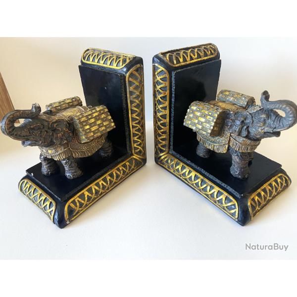 Paire de Serre-Livres D�coratifs Atypiques �l�phants Porteurs Made in India Art