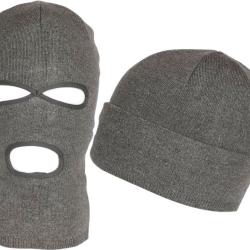 Bonnet Cagoule Grise Trois Trous en Laine Douce et Chaude Ryder Taille unique Gris