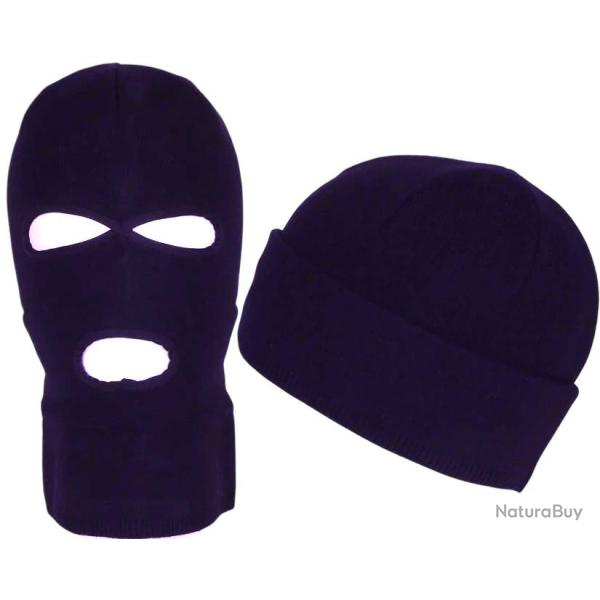 Bonnet Cagoule Bleue Trois Trous en Laine Douce et Chaude Ryder Taille unique Bleu