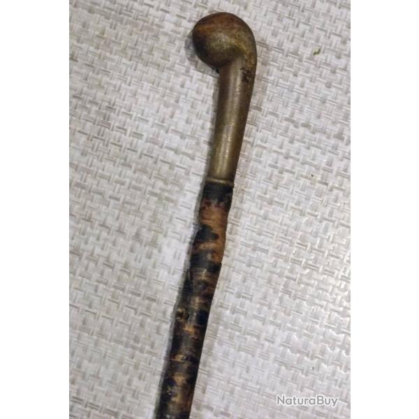 Canne de Bagnard XIXe - Rondelles de papier sur �me de fer - manche bois ju