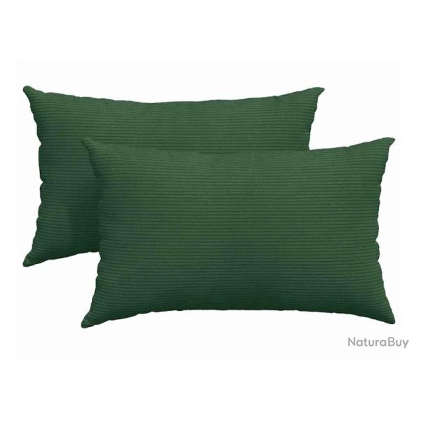 Coussins canap� velours c�tel� vert fonc� 50x30 cm lot 2