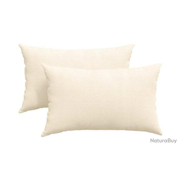 Coussins canap� velours c�tel� cr�me 50x30 cm lot 2