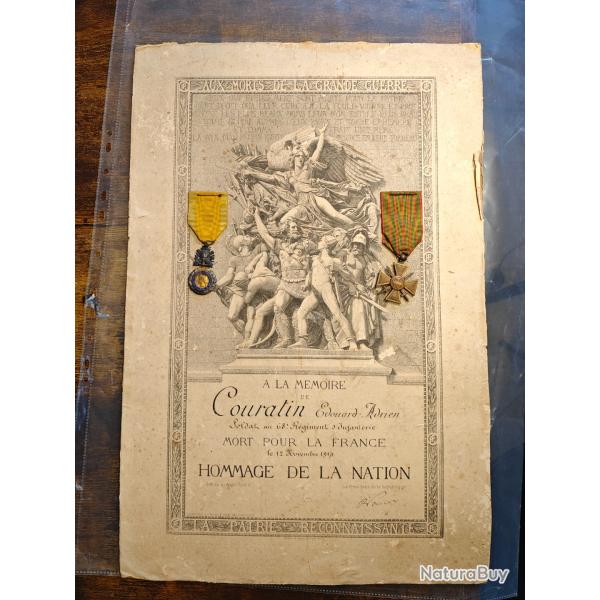 Hommage de la nation + 2 M�dailles Militaires Ww1 - 1914