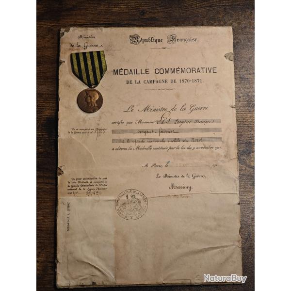 M�daille Comm�morative 1870-1871 + Dipl�me