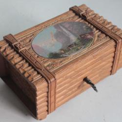 Boite bois peint paysage Souvenir Montagne Cascade Pissevache Suisse