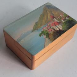 Boite bois peint Paysage lacustre Alpes Suisse