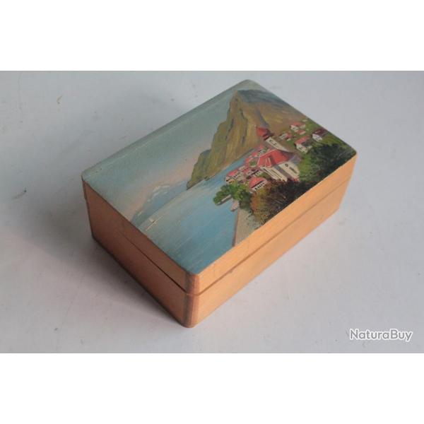 Boite bois peint Paysage lacustre Alpes Suisse