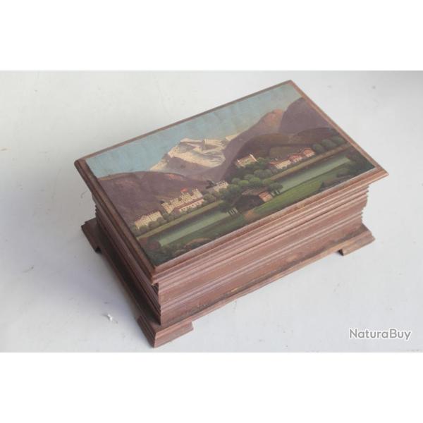 Boite bois peint paysage Interlaken Alpes Suisse