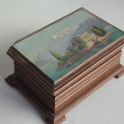 Boite bois peint paysage Clarens L'île de mouette Suisse