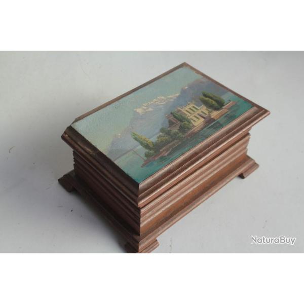 Boite bois peint paysage Clarens L'le de mouette Suisse