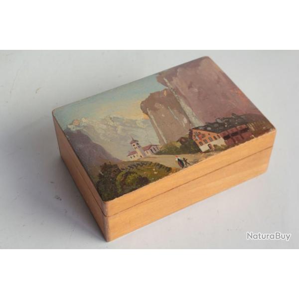 Boite bois peint paysage Souvenir Montagne Cascade Pissevache Suisse