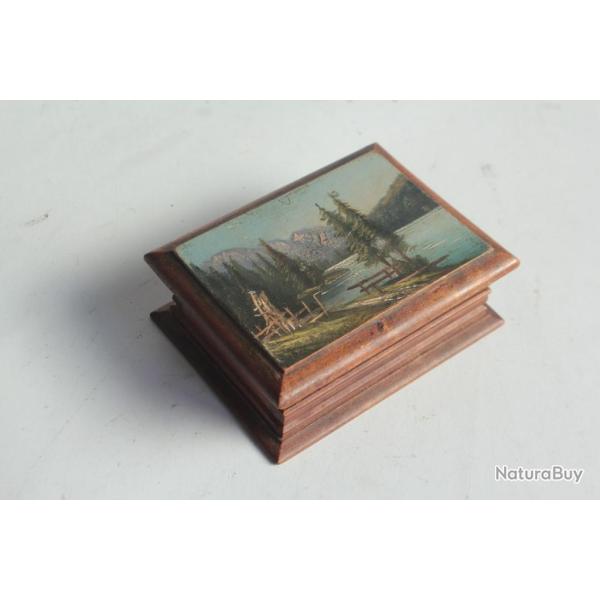 Bote  timbres bois peint Paysage lacustre Montagne Suisse
