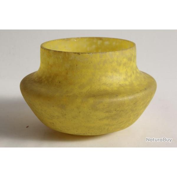 Vase verre marmoren jaune Delatte Nancy
