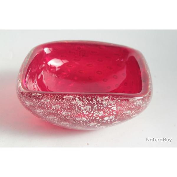 Murano Vide poche verre souffl� bull� Bullicante rouge argent