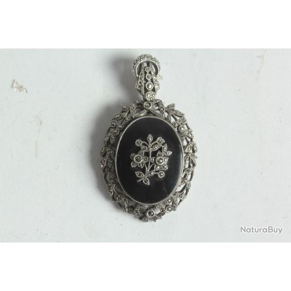 Broche Pendentif argent et marcassites XIXe sicle