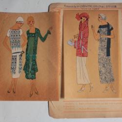 Estampe Pochoir Mode robe Maison Crépatte & Strauss 1930 Art Déco