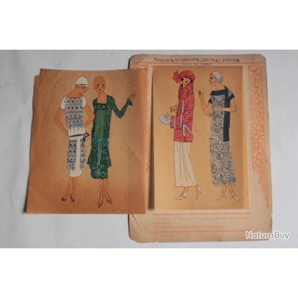 Estampe Pochoir Mode robe Maison Cr�patte & Strauss 1930 Art D�co