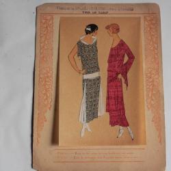 Estampe Pochoir Mode robe Maison Crépatte & Strauss 1930 Art Déco