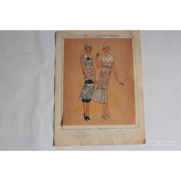 Estampe Pochoir Mode robe Maison Cr�patte & Strauss 1930 Art D�co