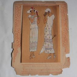 Estampe Pochoir Mode robe Maison Crépatte & Strauss 1930 Art Déco