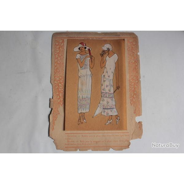 Estampe Pochoir Mode robe Maison Cr�patte & Strauss 1930 Art D�co