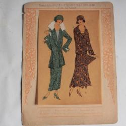 Estampe Pochoir Mode robe Maison Crépatte & Strauss 1930 Art Déco