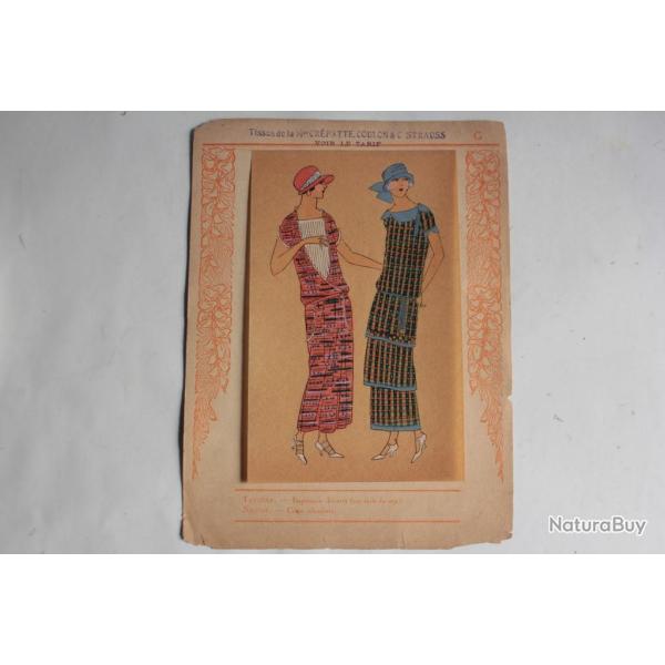 Estampe Pochoir sur claque Mode robe Maison Cr�patte & Strauss 1930