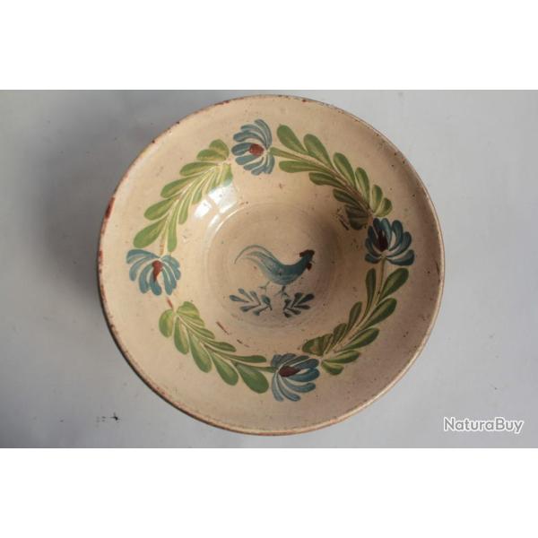 Plat terre cuite vernisse coq art populaire