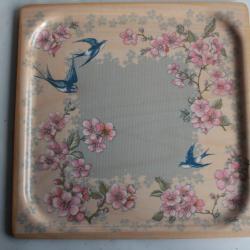 Plateau vintage mélamine Hirondelles Fleurs de cerisiers Platex