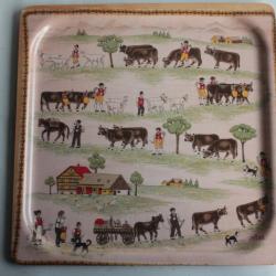 Plateau vintage mélamine Vaches Suisse Platex
