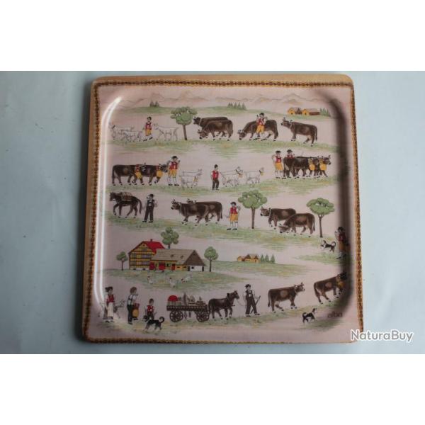 Plateau vintage mlamine Vaches Suisse Platex