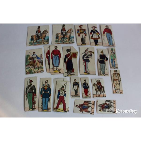 Lot de 25 images sur carton EPINAL soldats cavalier militaria
