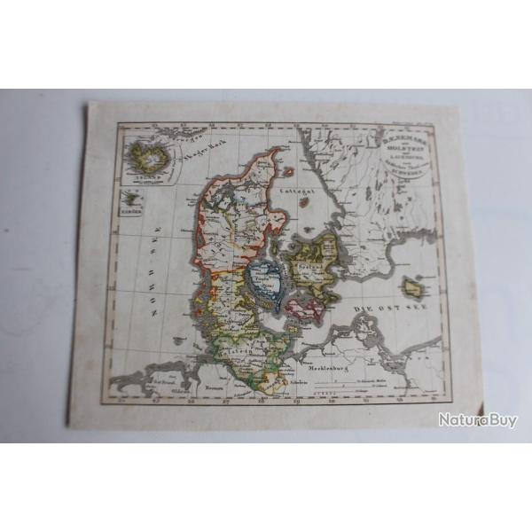 Carte gographique Danemark avec Holstein et Lauenburg 1835