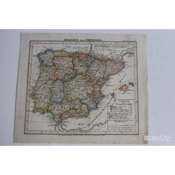 Carte g�ographique Spanien Portugal Stieler's Schul Atlas